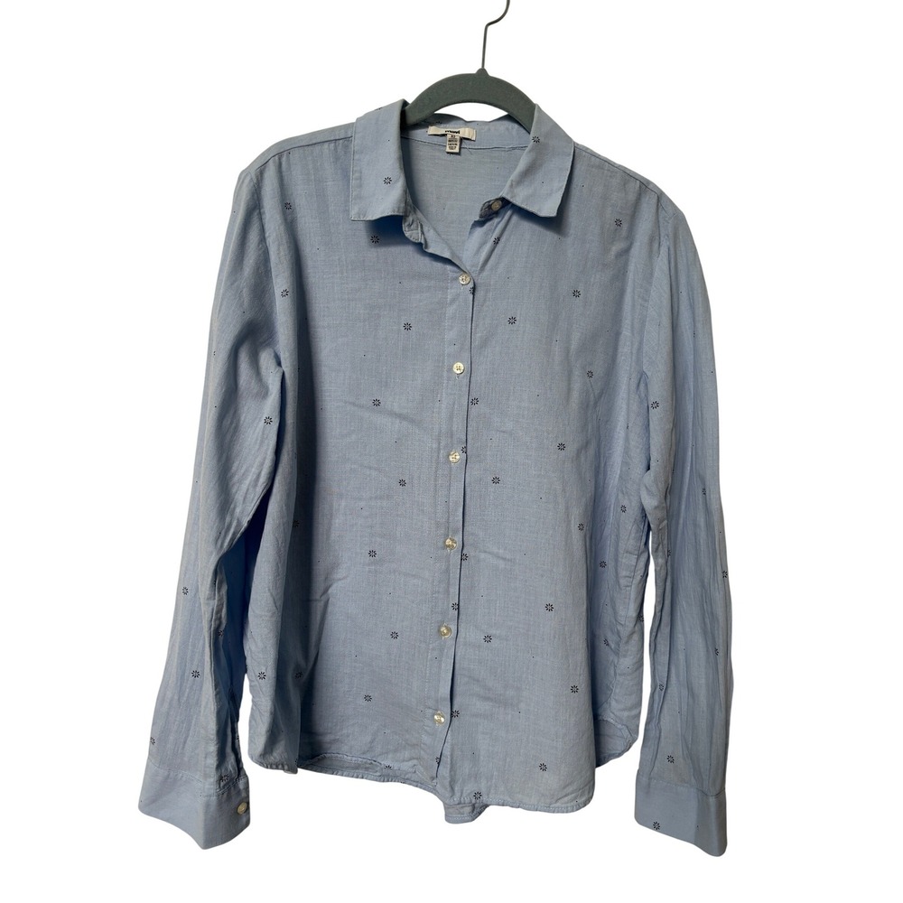 Mavi Womens Light Blue Embroidered Star Floral Cotton Button Down Shirt XS
